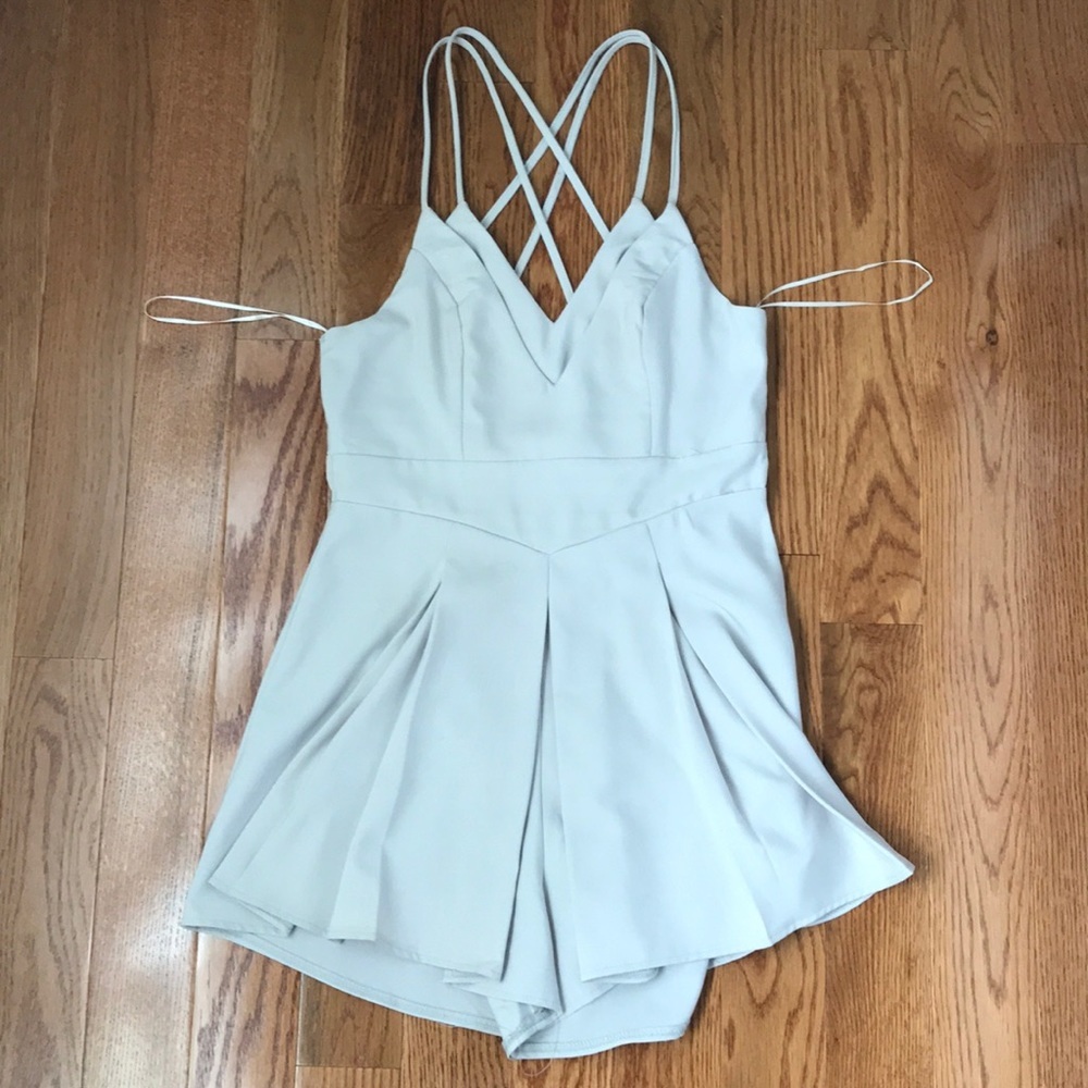 *LIKE NEW* Silver/Gray Pleated Open-Back Romper